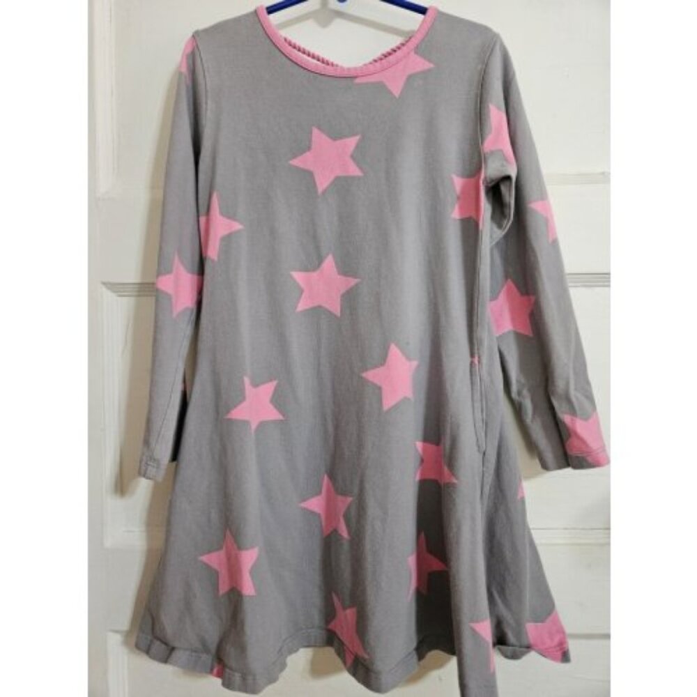 THREE FRIENDS Gray and Pink Star Print Long Sleeved Dress Girls Size 6 Pockets